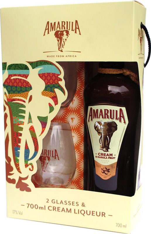 Ликер "Amarula" Marula Fruit Cream, gift box with 2 glasses, 0.7 л