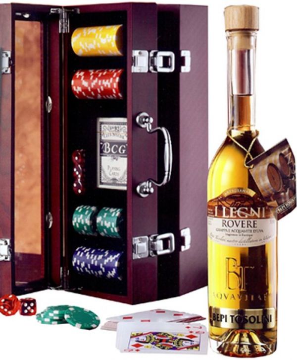 Граппа Bepi Tosolini, "I Legni Rovere", Poker set in wooden box, 0.5 л