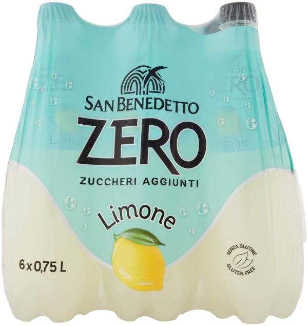 Упаковка сокосодержащего газированного напитка San Benedetto Ginzer Zero Lemon без сахара 0,75 л х 6 бутылок