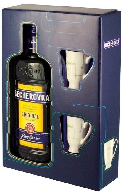 Ликер "Becherovka", gift box with 2 cups, 0.5 л