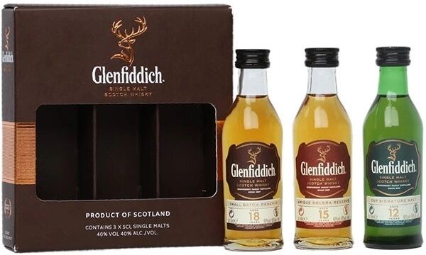 Виски односолодовый Glenfiddich 12 yo 0,05+15 yo 0,05+18 yo 0,05