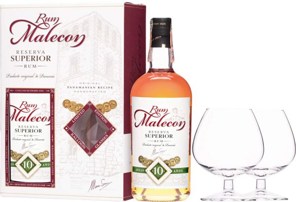 Ром Malecon Reserva Superior 10 YO + 2 стакана