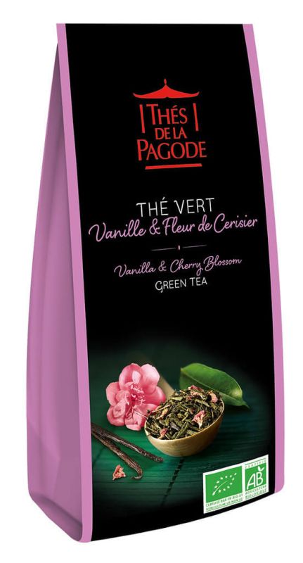 Чай зелёный Thes De La Pagode Сенча ваниль и цветы вишневого дерева 100 г