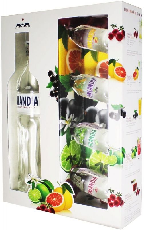 Водка "Finlandia" & 4 Minis (Cranberry, Lime, Blackcurrant, Grapefruit), gift box, 0.7 л