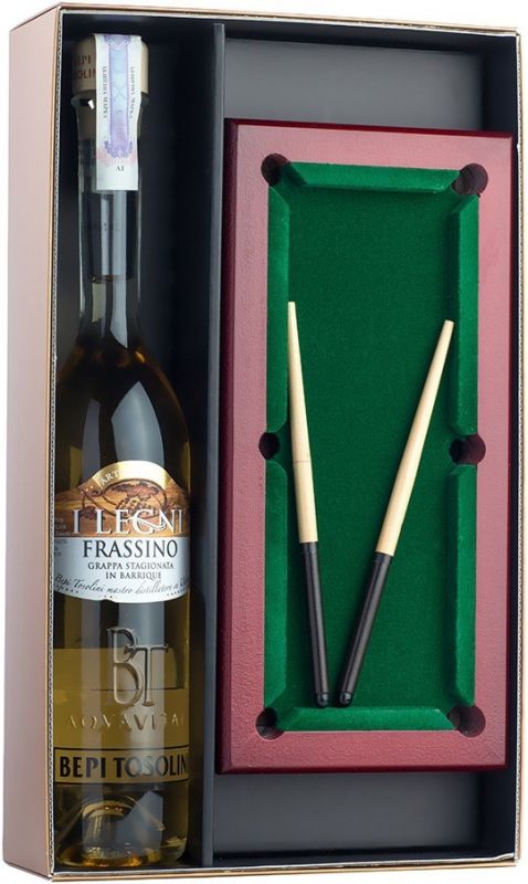 Граппа Bepi Tosolini, " I Legni Frassino", gift set "Biliardo" in wooden box, 0.5 л