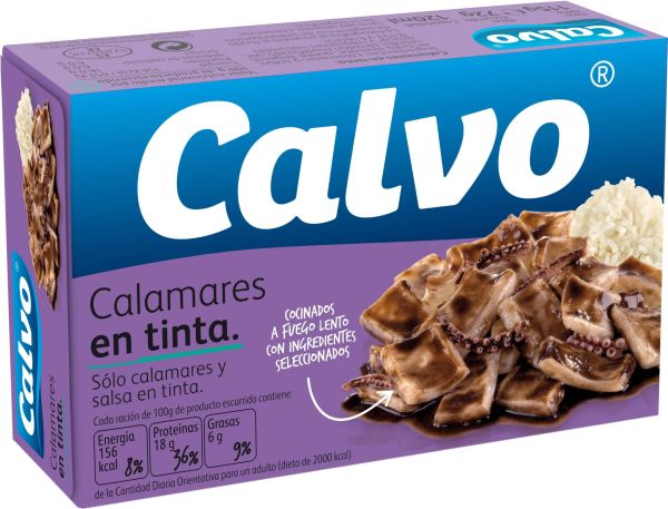 Кальмары Calvo нарезанные кусочками в собственных чернилах 115 г