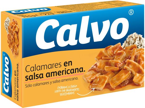 Кальмары Calvo нарезанные кусочками в американском соусе 115 г