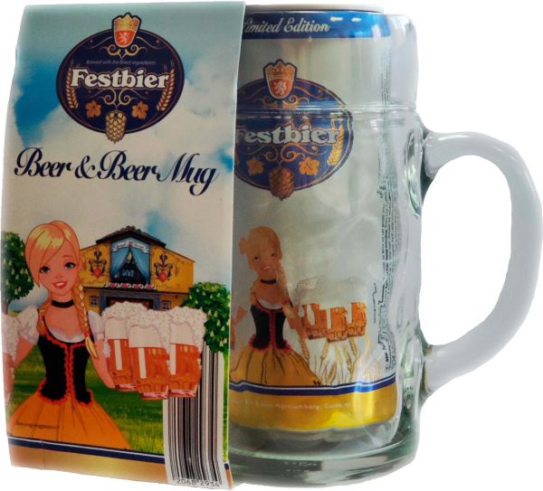 Подарочный набор пива Alpenfest Festbier светлое фильтрованное 5.5% 0.95 л + кружка 1 л