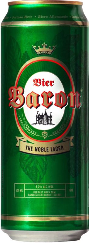 Пиво Baron светлое фильтрованное 5.3% 0.5 л