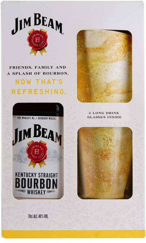 Віскі бурбон Jim Beam White, 0,7 л + 2 склянки