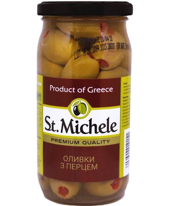 Оливки зеленые St. Michele с перцем 380 г