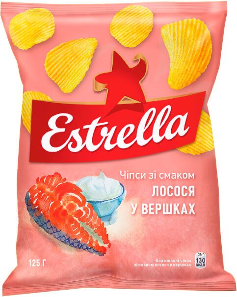 Упаковка чипсов Estrella со вкусом лосося в сливках 125 г x 24 шт