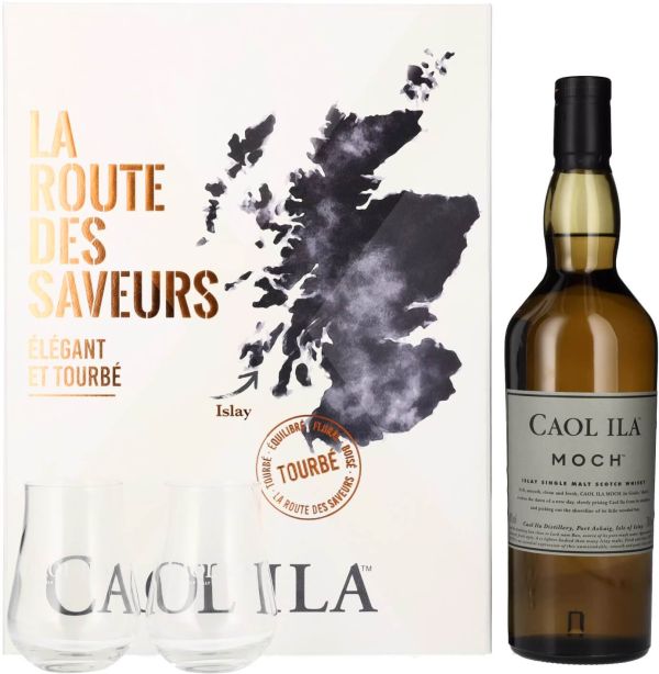 Виски Caol Ila Moch 0.7 л 43% в подарочной упаковке + 2 стакана