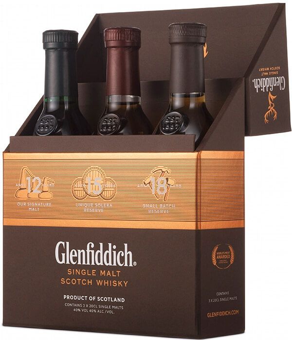 Виски Односолодовый Glenfiddich Mix Pack 3 бутылки по 0.2 л – 12 yo. 15 yo. 18 yo 40%