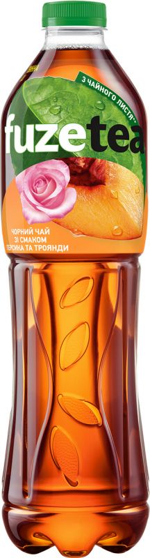 Упаковка холодного черного чая Fuzetea со вкусом персика и розы 1.5 л х 6 бутылок