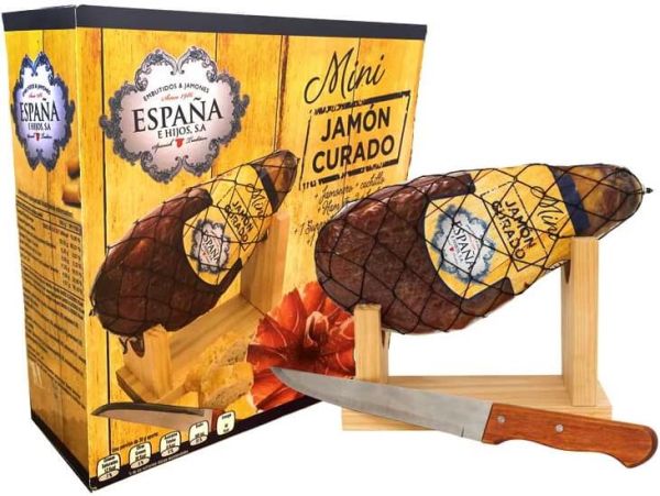 Хамон Espana Курадо мини в подарочной упаковке + подставка + нож, 8 месяцев выдержки 1 кг