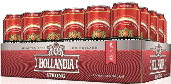 Упаковка пива Hollandia Strong светлое фильтрованное 7.5% 0.5 л x 24 шт