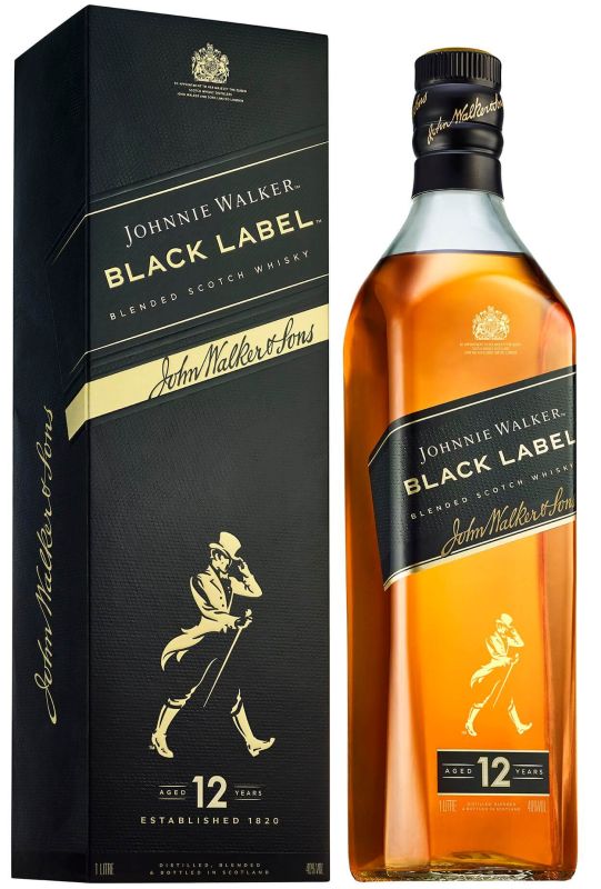 Виски Johnnie Walker Black label 12 лет выдержки 1 л 40% в подарочной упаковке