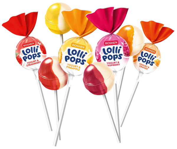 Леденцы карамельные Roshen Lollipops с йогуртовыми вкусами 1 кг