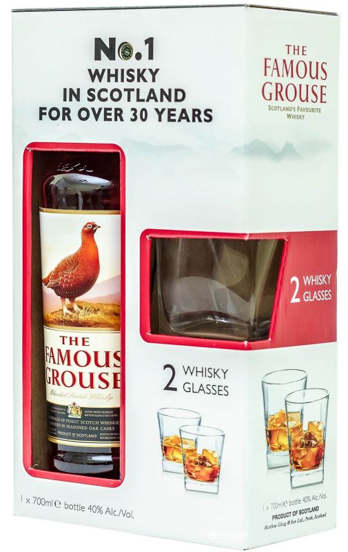 Віскі The Famous Grouse 0.7 л 40% + 2 келихи