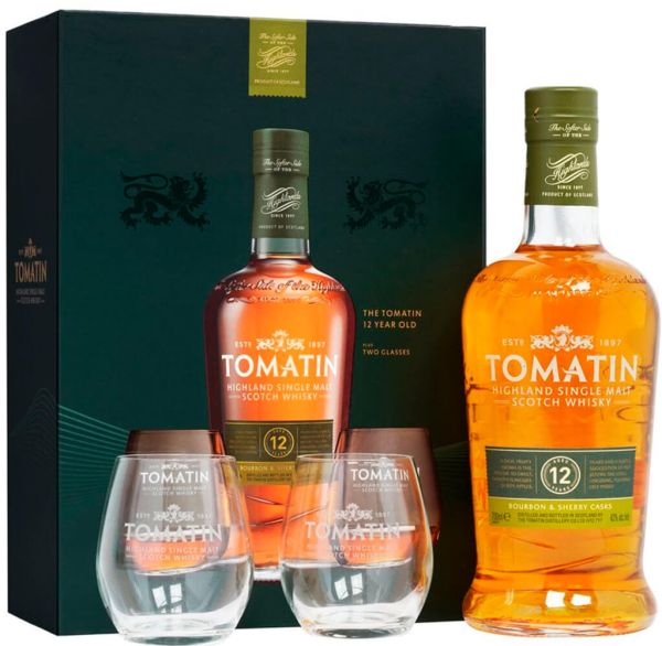 Віскі Tomatin Distillery Twin Pack 12 років витримки 0.7 л 43% з двома склянками