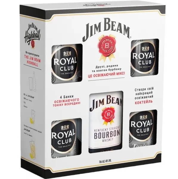 Виски бурбон Jim Beam White 0,7 л + 4 Royal Club Tonic